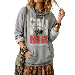CALIFORNIA REPUBLIC Hoodie Grey Vintage Distress Bear Logo Skater Streetwear
